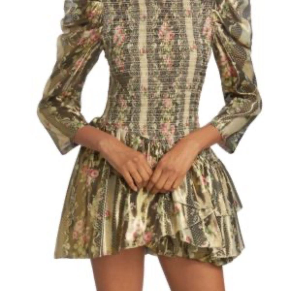 LoveShackFancy Green Floral Mini Dress